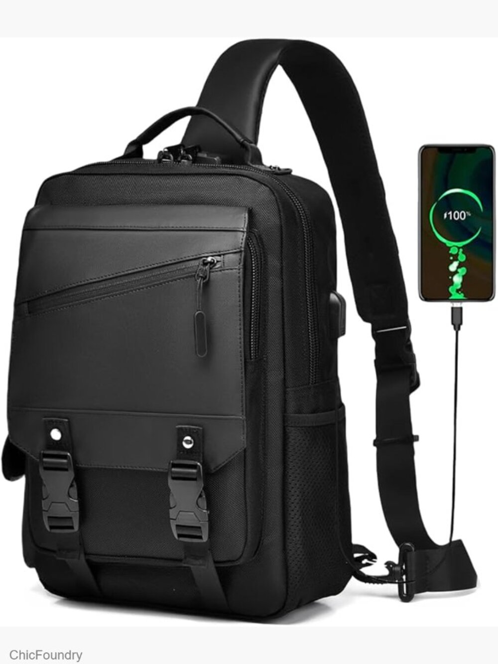 Anti-Theft Crossbody Sling Bag with Lock, 12 Compartments, Fits 13" Laptop
